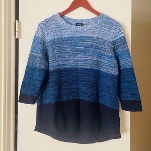 F&F Blue Degrade Striped Women's Crew Neck Sweater 3/4 Sleeves 100% Cotton